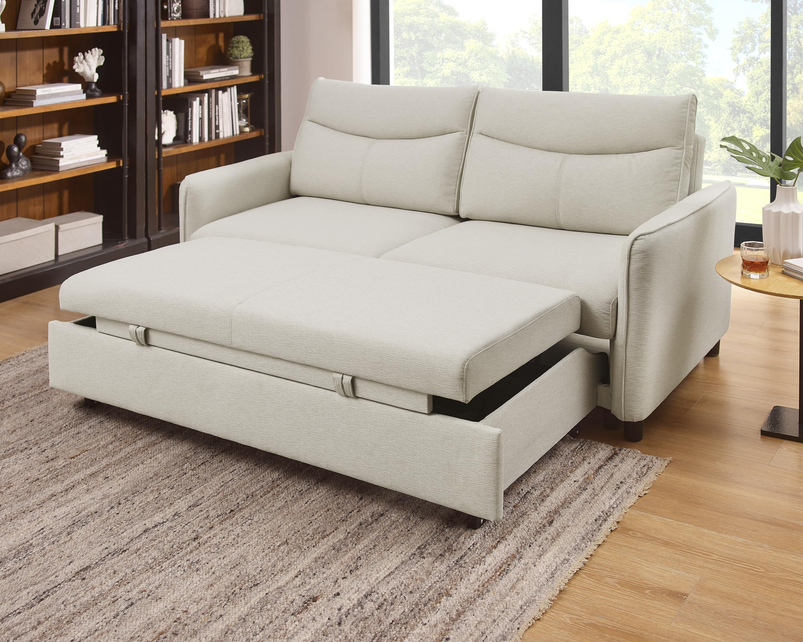 Amazon.com: Thsuper 75-Inch Queen Size Convertible Sleeper Sofa Bed ... with regard to Isabella Sand White Fabric 4 Piece 84" Queen Memory Foam Sleeper Sofa Bed Loveseat Oversized Arm Chair & Ottoman Set