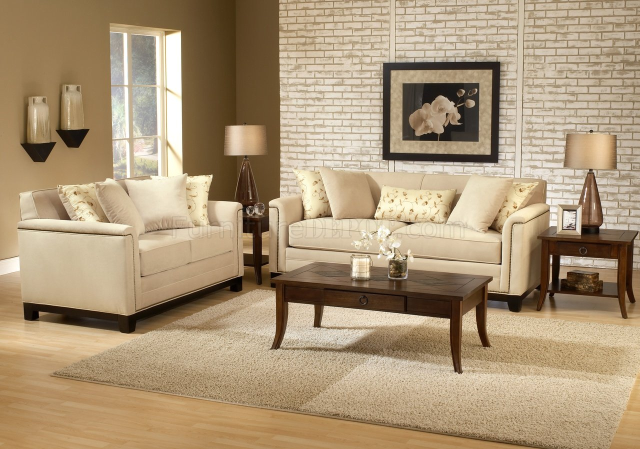Beige Fabric Contemporary Living Room Sofa & Loveseat Set pertaining to Santo Foam Beige Performance Fabric Microfiber 102" Fabric Queen Sleeper/Loveseat/Oversized Chair Set