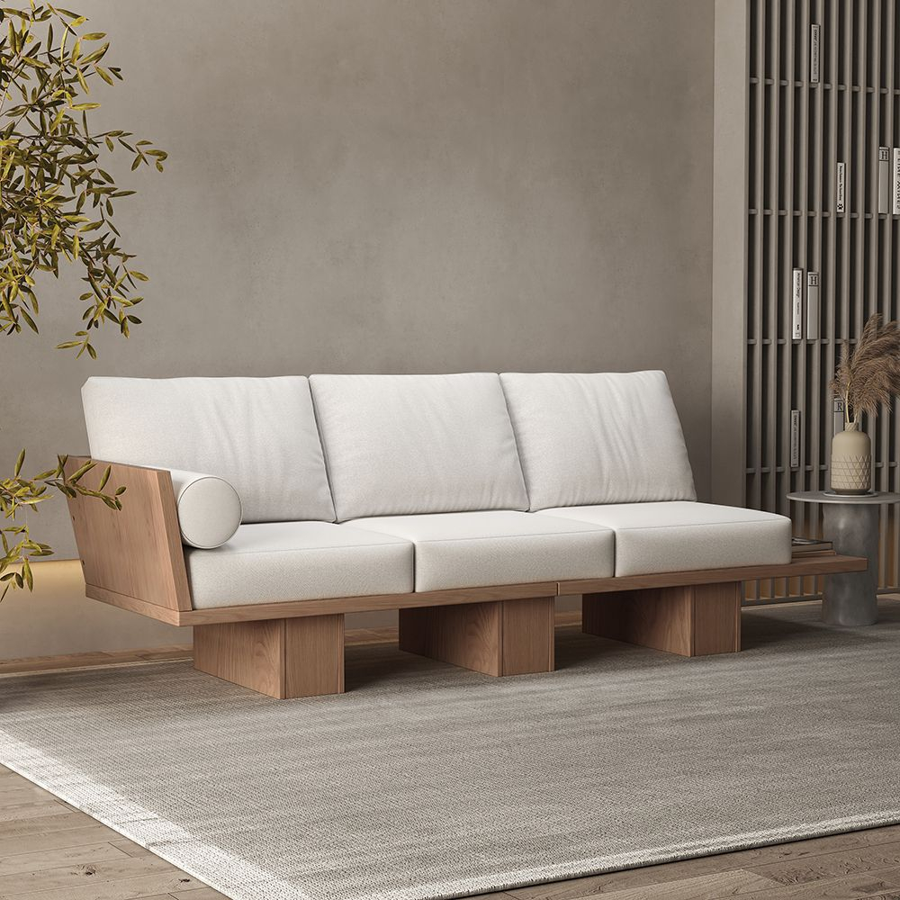 Free Shipping On 97" Walnut Japandi Solid Wood Living Room Sofa 3 ... for Finding the Perfect Japandi 93" Sofa for Your Lifestyle A Practical Guide