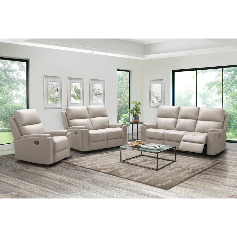 Latitude Run® Adeliene 3 Piece Leather Reclining Living Room Set | Wayfair regarding Charter Leather 3 Piece Power Zero Gravity Reclining Living Room Set