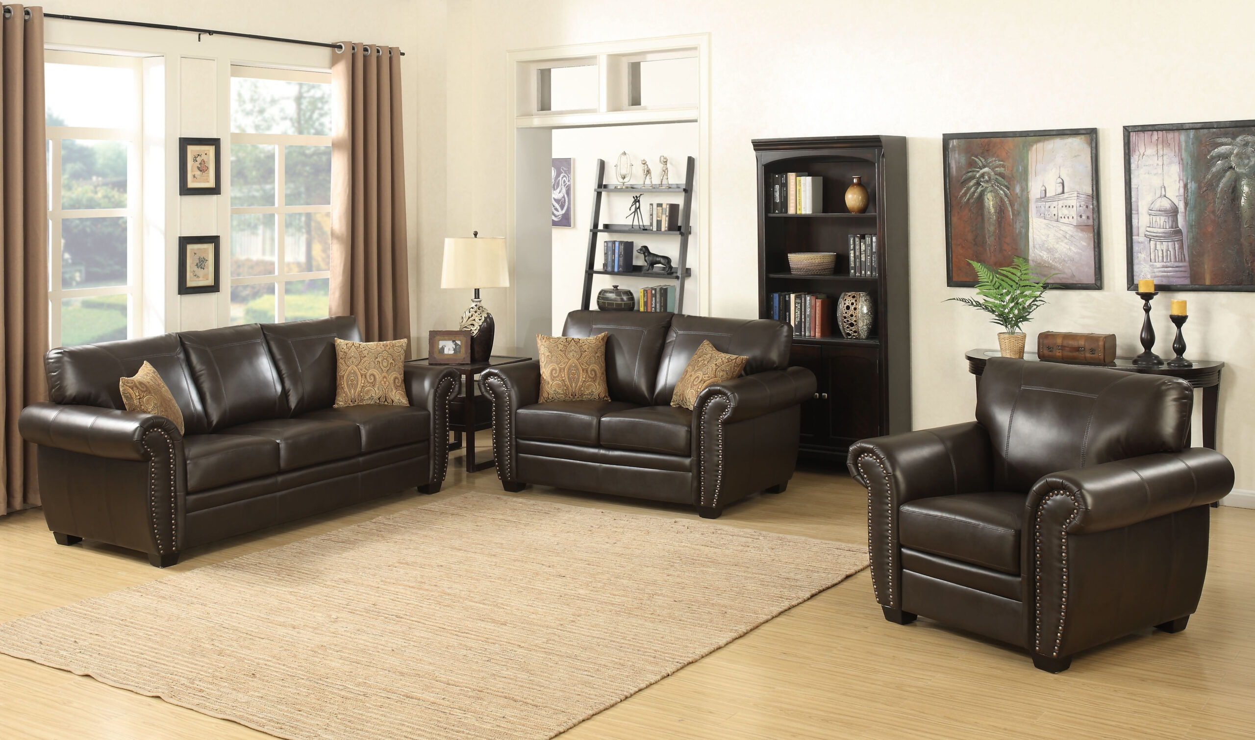 Louis Collection Traditional 3-Piece Upholstered Leather Living Room ... with regard to Maximizing Space The Ottoman and Chair Integration with the Amallo Sofa Set