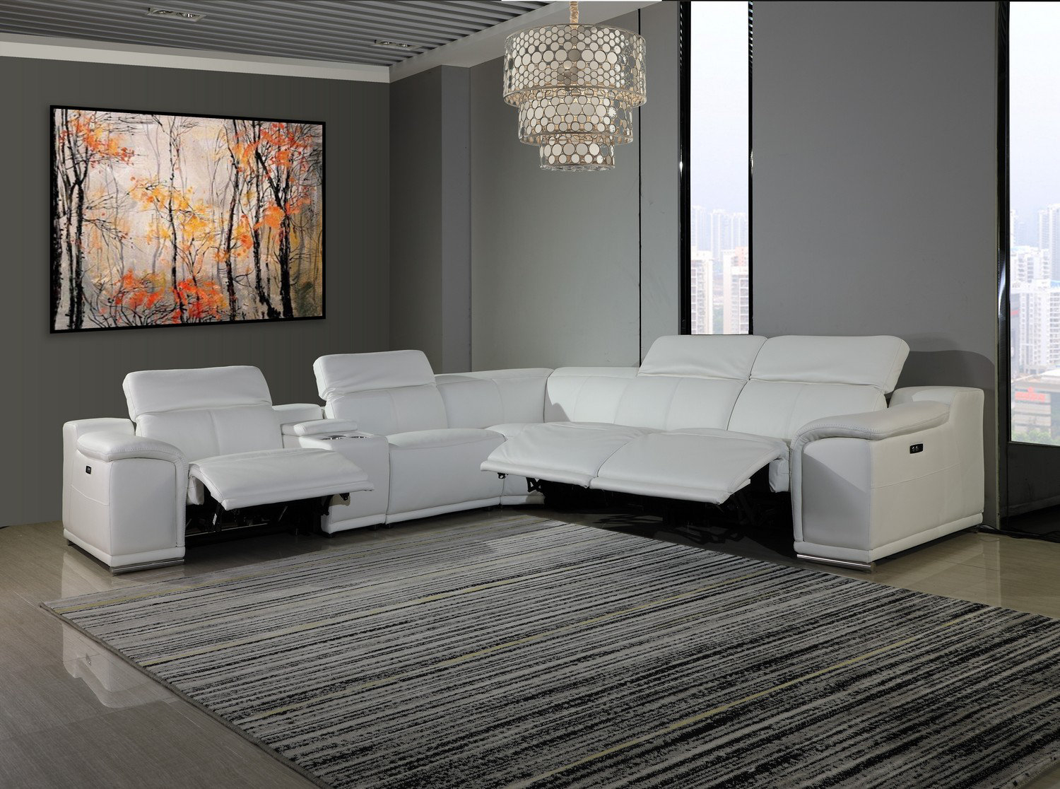 Orren Ellis Losurdo Italian Leather Power Reclining U Shaped Six Piece ... within 3 Piece Matrix Cream Leather Power Zero Gravity Reclining Audio Living Room Set With Sofa Console Loveseat & Recliner