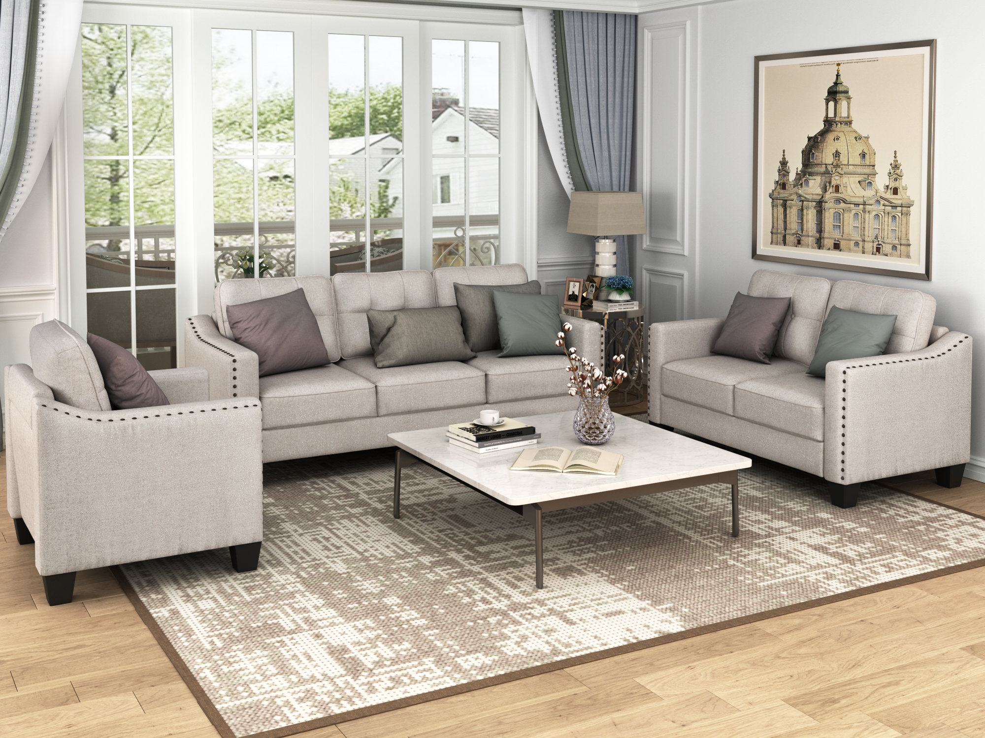Red Barrel Studio® Manteca 3 - Piece Living Room Set & Reviews | Wayfair in Reid Buff Beige Fabric 3 Piece Living Room Set