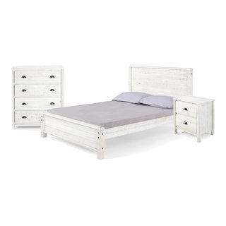 3-Piece Wood Bedroom Set With Full Panel Bed, Nightstand And 4-Drawer ... within Ranier Full 3 Piece Wood Bedroom Set With Chest & Nightstand