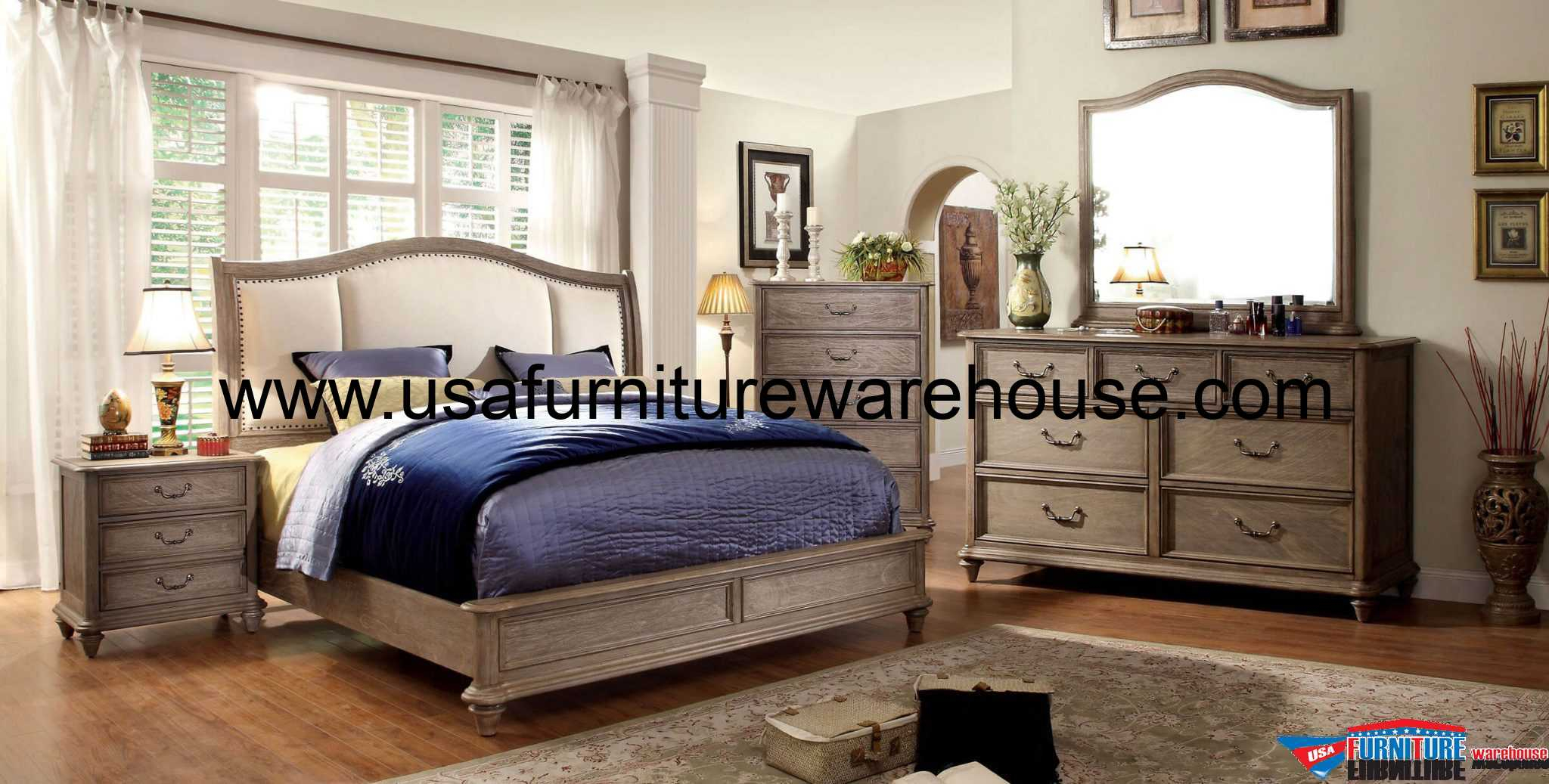 4 Piece Belgrade Ii Platform Rustic Upholstered Bedroom Set Cm7612 inside Dean Sand Full Upholstered 4 Piece Bedroom Set With Madison White Ii Dresser Chest & 2 Drawer Nightstand