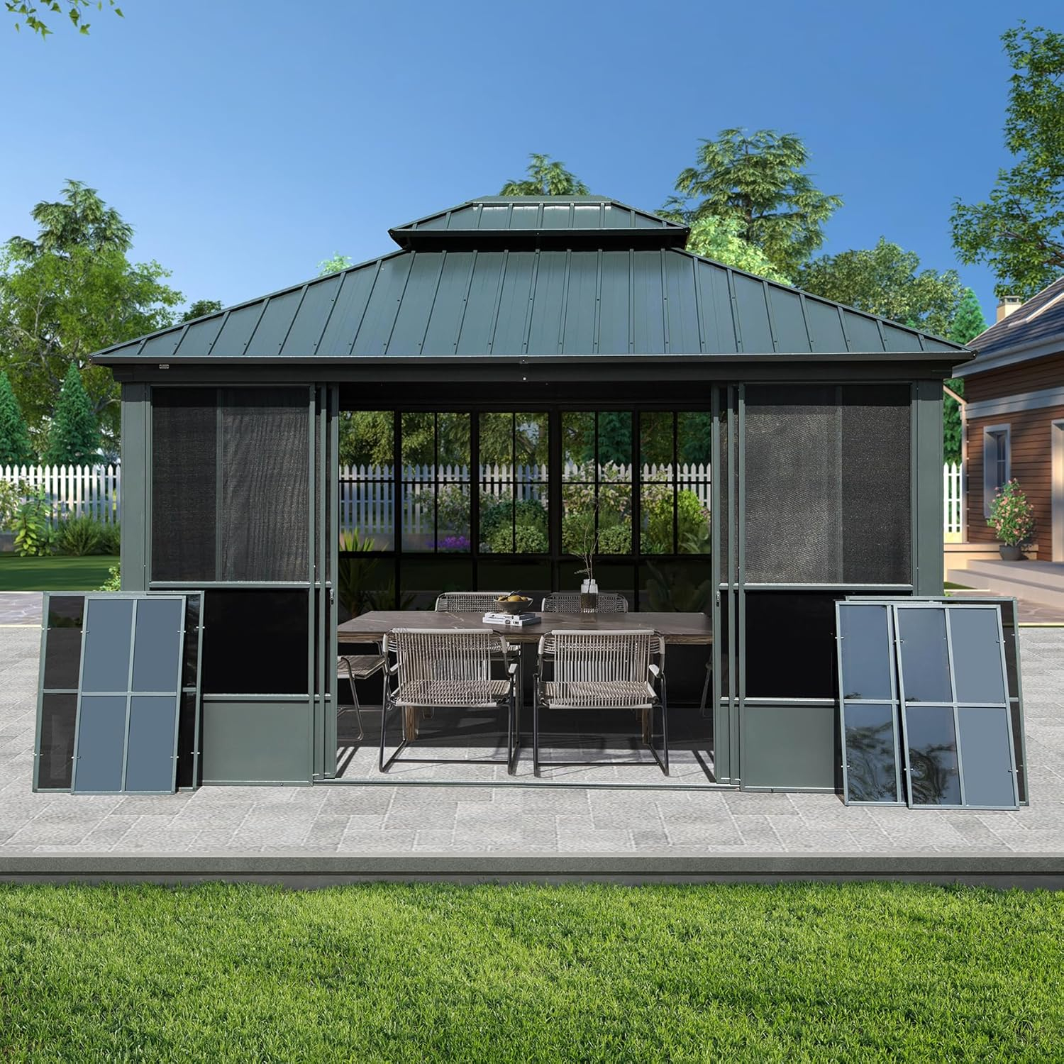 Amazon.com : Domi 12X14Ft Sunroom,Solarium Aluminum Hardtop Gazebo With ... with regard to Weathering the Storm How to Protect Your Outdoor Space with a Hardtop Gazebo