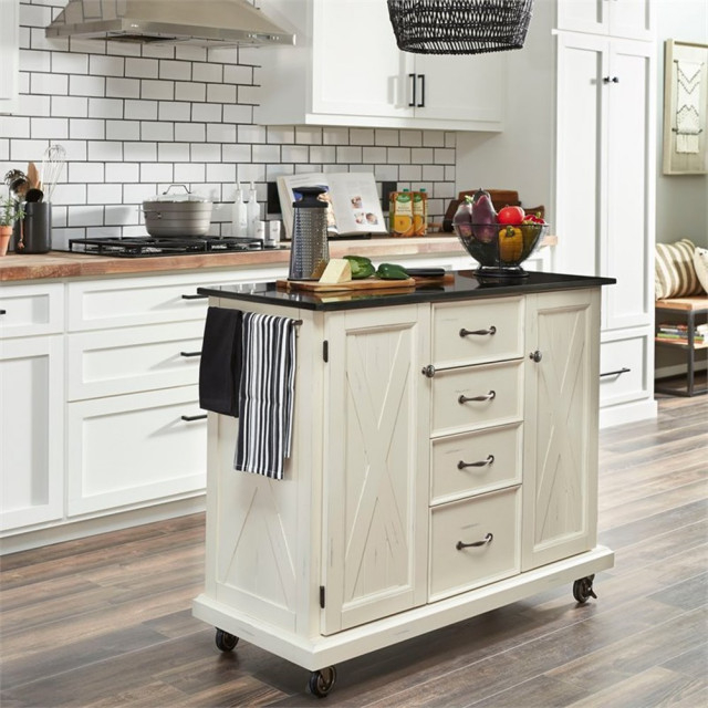 Bowery Hill Traditional Wood Kitchen Cart In White - Farmhouse ... within Bowery Hill Traditional Wood Kitchen Cart With Granite Top In White/Gray