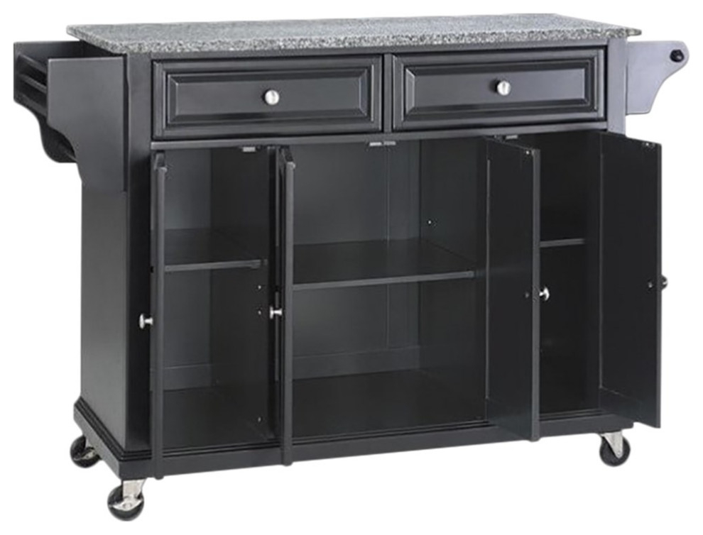 Catania Modern / Contemporary Gray Granite Top Kitchen Cart In Black ... regarding Making the Most of Limited Space The Portable Kitchen Cart Solution