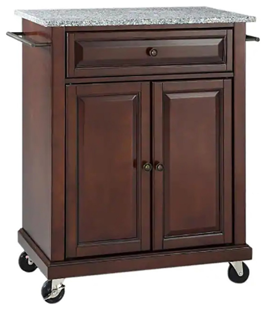 Catania Modern Gray Granite Top Portable Kitchen Cart In Mahogany ... inside Catania Modern Gray Granite Top Portable Kitchen Cart In White