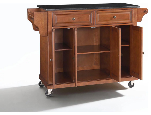 Classic Kitchen Island Cart, Cherry Wooden Frame With Sturdy Black ... regarding Classic Kitchen Island Cart, Cherry Wooden Frame With Sturdy Black Granite Top