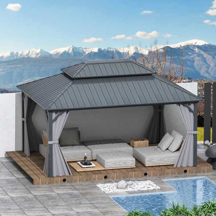Domi Outdoor Living Galvanized Steel Patio Gazebo With Overhang Slope ... in Creating Your Perfect Outdoor Oasis with a Gazebo Design and Planning Essentials