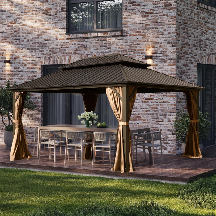 Domi Outdoor Living Galvanized Steel Patio Gazebo With Overhang Slope ... with Galvanized Steel Patio Gazebo With Overhang Slope-Design Double Roof