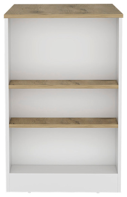 Doyle Kitchen Island With Three Side Shelves, White / Macadamia ... in Beyond the Surface A Comprehensive Guide to the Cecil Kitchen Island White Macadamia