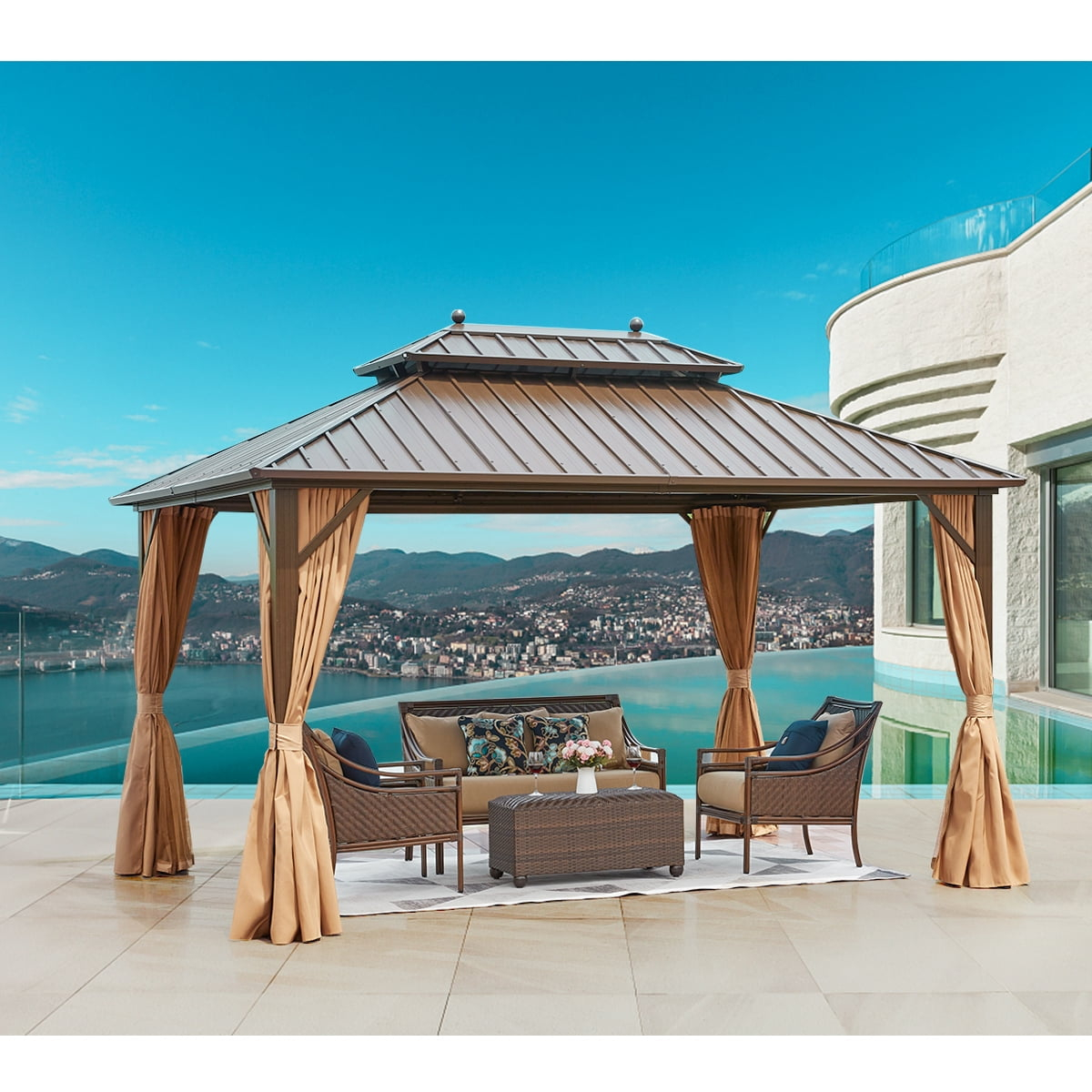 Erommy 10' X 13' Hardtop Gazebo Galvanized Steel Outdoor Gazebo Canopy ... pertaining to Outdoor Patio Gazebo, Hardtop Gazebo With Galvanized Steel Roof And Aluminum Frame