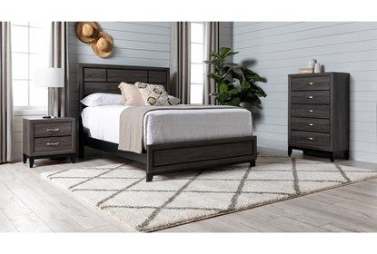 Finley Full 4 Piece Bedroom Set | Living Spaces Gray Nightstand, Grey ... within Finley Grey Full Wood 3 Piece Bedroom Set With Chest & Nightstand