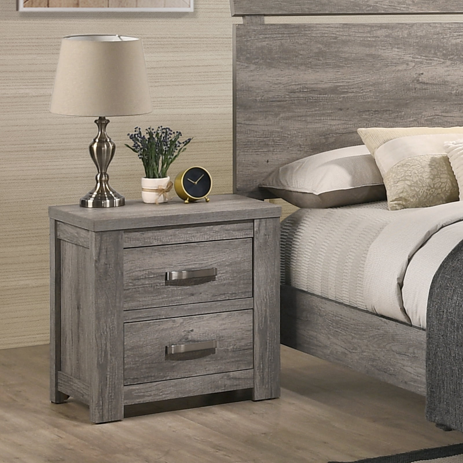 Floren Contemporary Weathered Gray Wood Two-Drawer Nightstand - Walmart.com with regard to From Panel to Perfection A Deep Dive into Finley Grey Bedroom Set Construction
