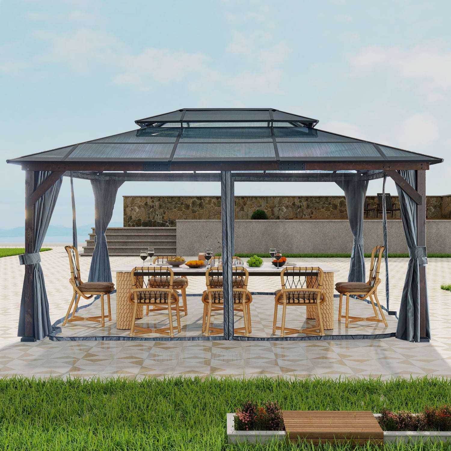 Hngmton 12' X 16' Hardtop Cedar Wood Gazebo For Patios Outdoor Cedar ... intended for The Enduring Appeal of Wooden Gazebos: Exploring Styles and Construction