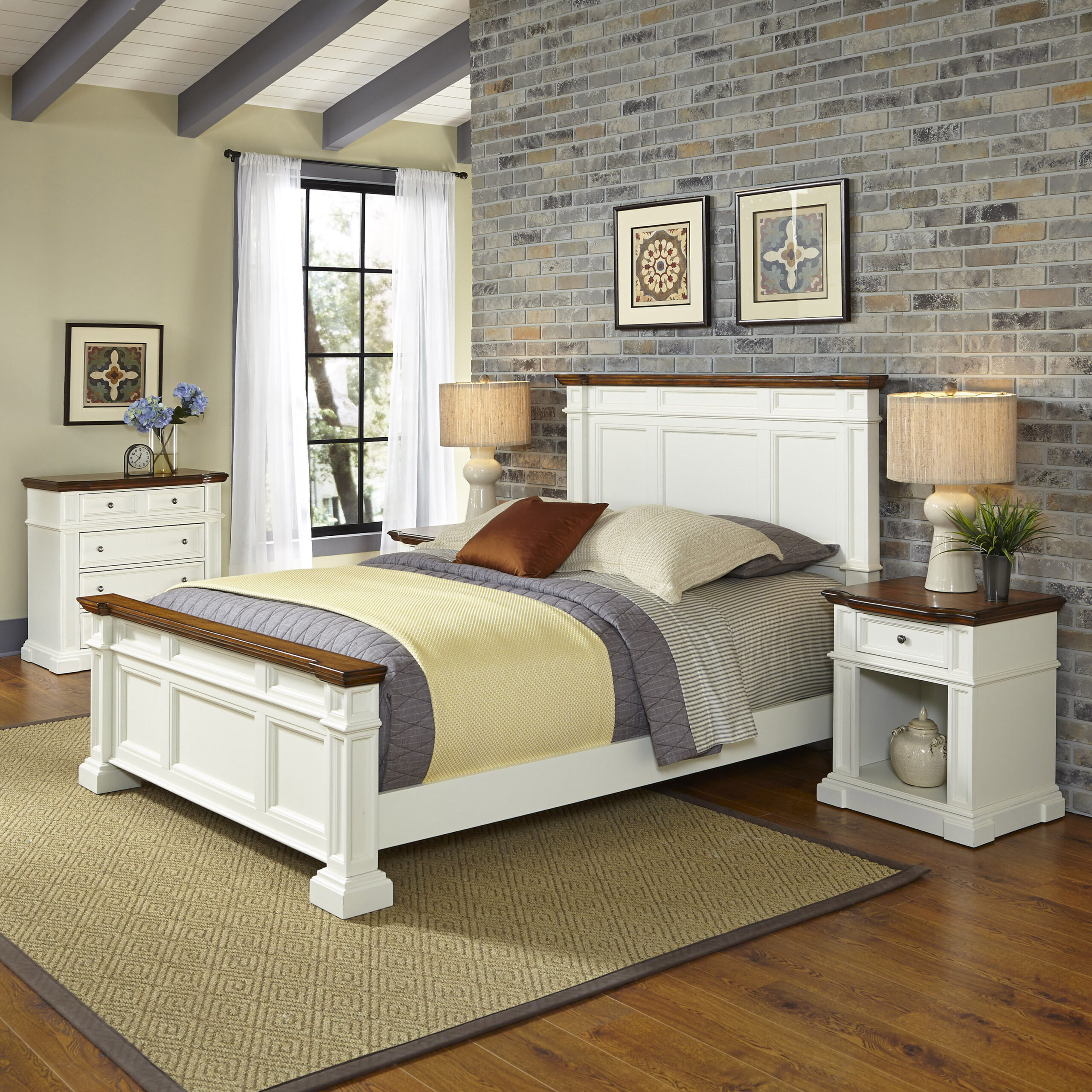 Home Styles Americana Panel 3 Piece Bedroom Set | Wayfair with Austen Black King Wood Panel 3 Piece Bedroom Set With 2 3-Drawer Nightstands With Storage