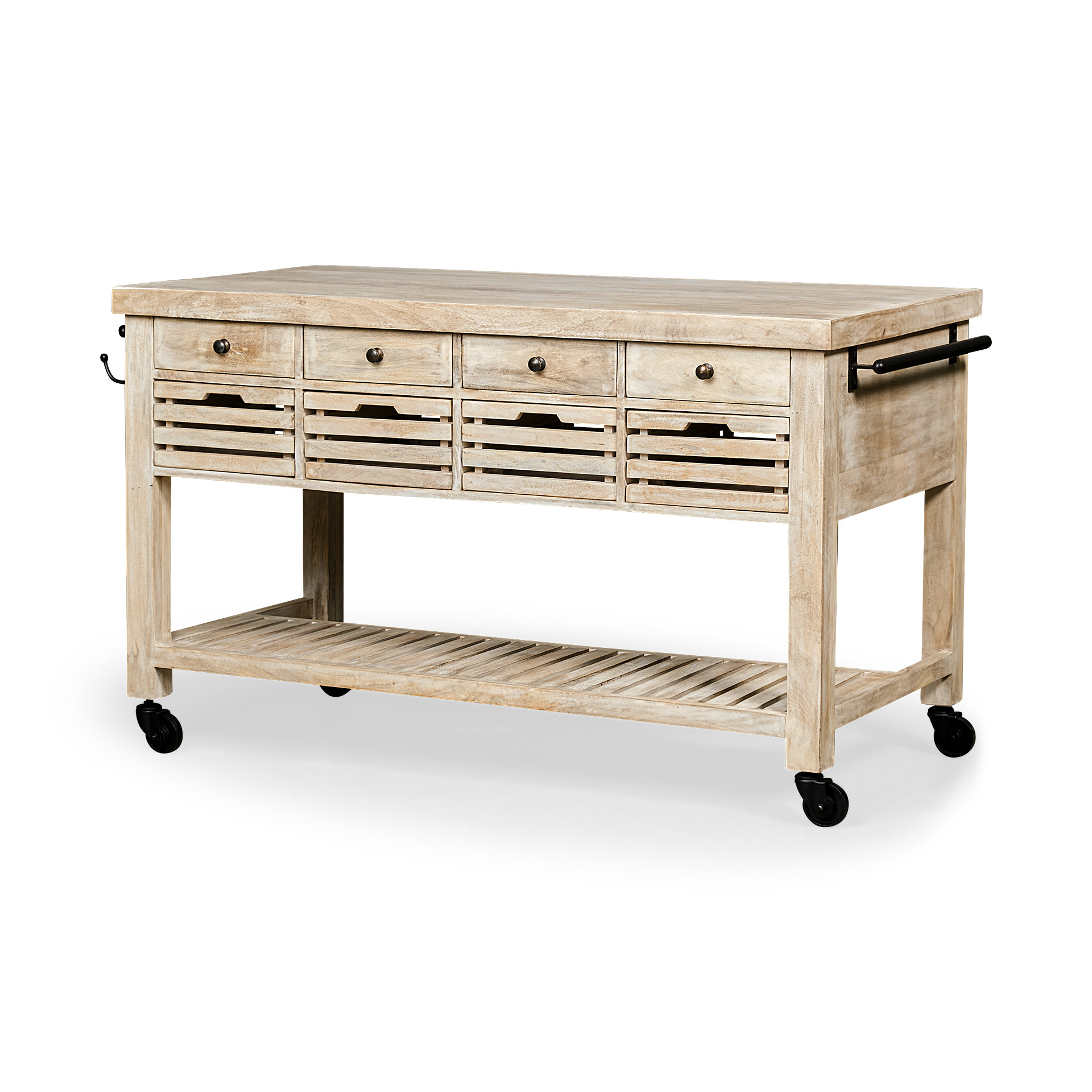 Light Brown Body Kitchen Island With Black Iron Knobs Rolling - The ... pertaining to Columbia Ii Light Brown Base, Black Iron Knobs Rolling Kitchen Island