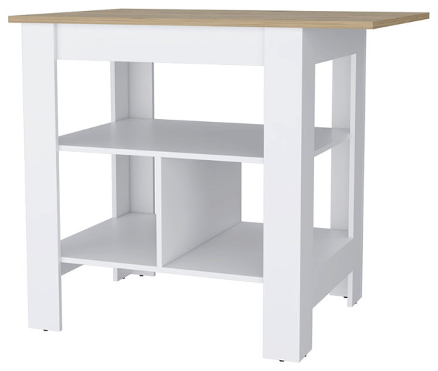 Lisbon Kitchen Island, White/Macadamia - Farmhouse - Kitchen Islands ... with Cecil Kitchen Island, White/Macadamia