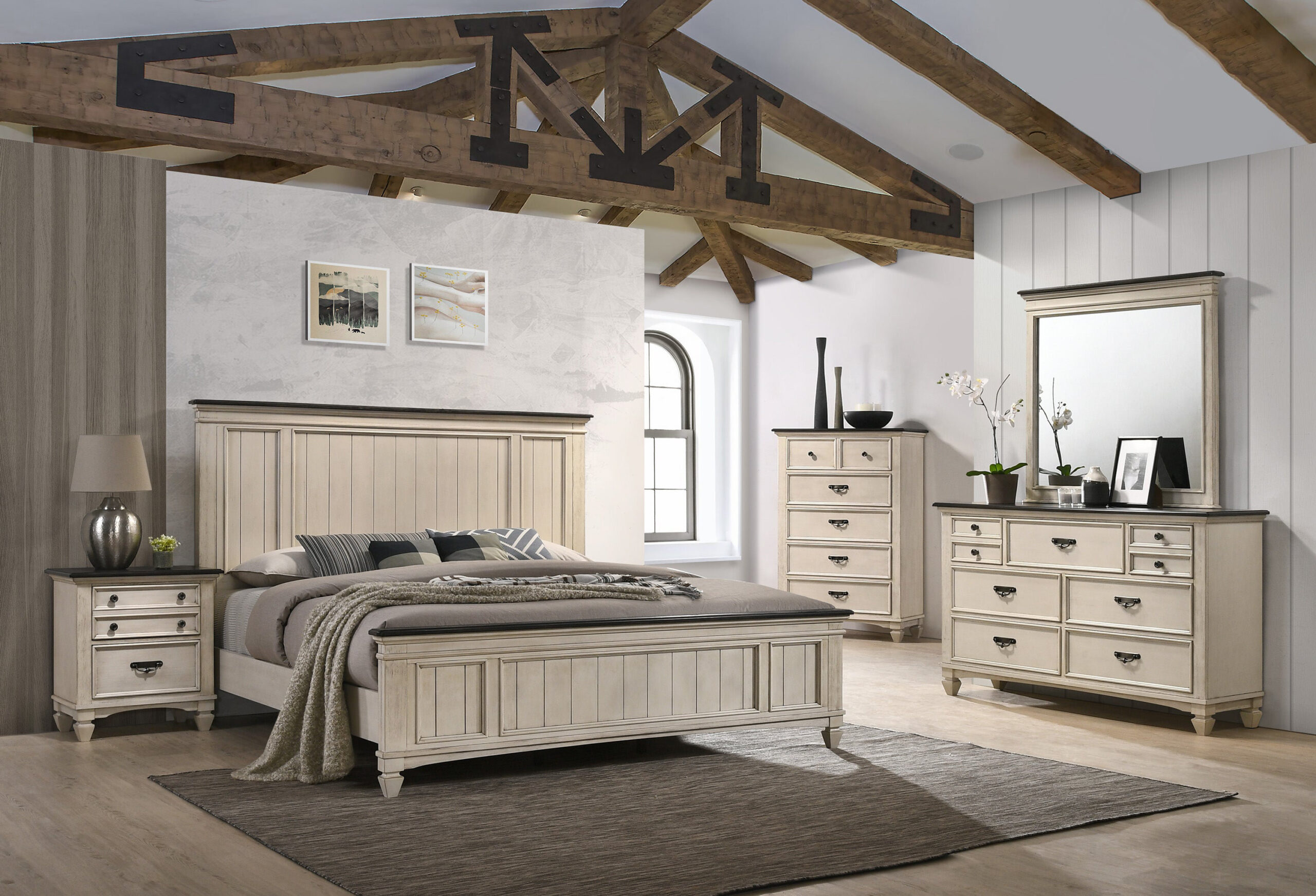 Rosalind Wheeler Azmeena Cream/Brown Panel Bedroom Set Special King 6 ... inside Panel