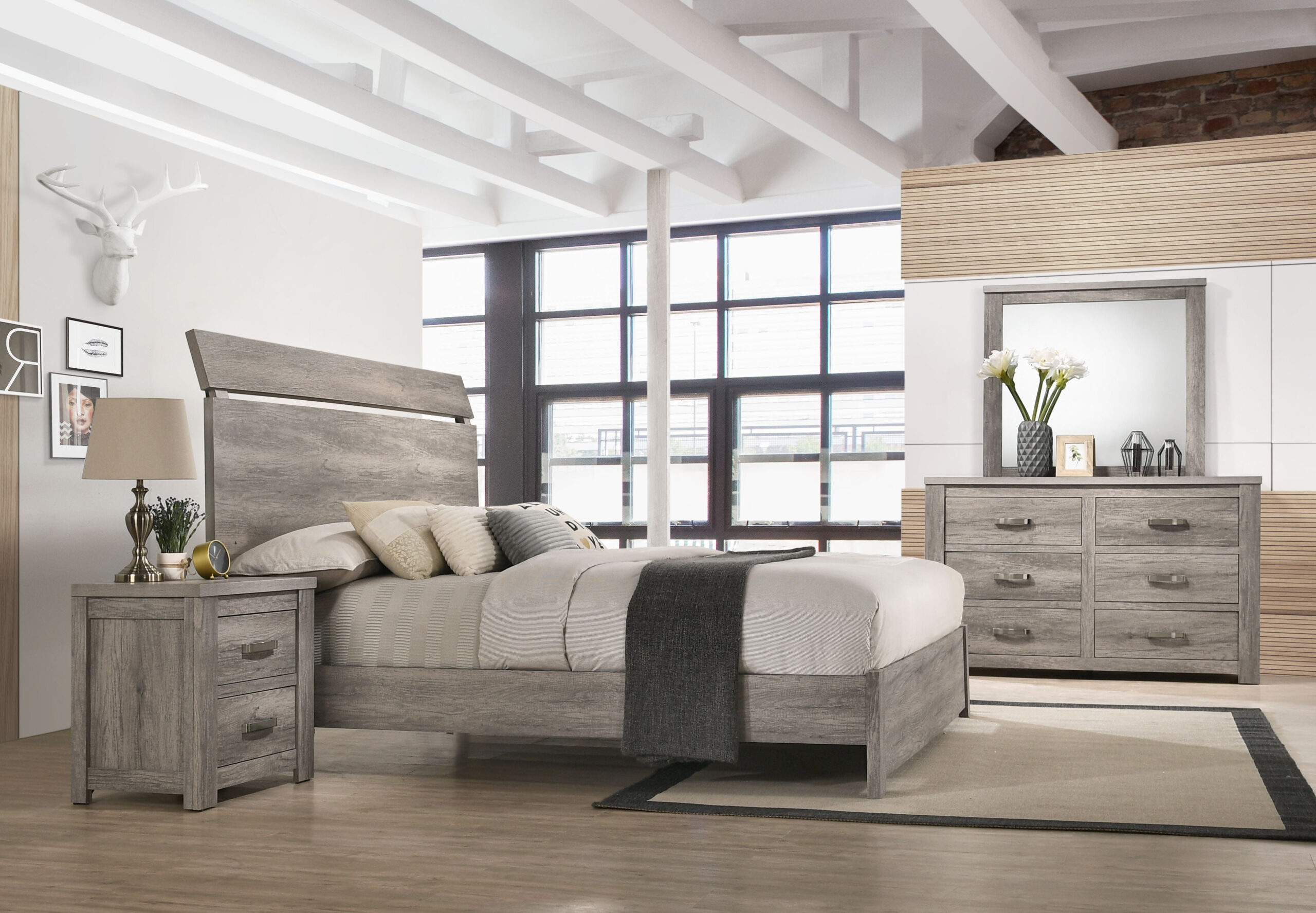Roundhill Furniture Floren Contemporary Weathered Gray Wood Bedroom Set ... intended for Panel