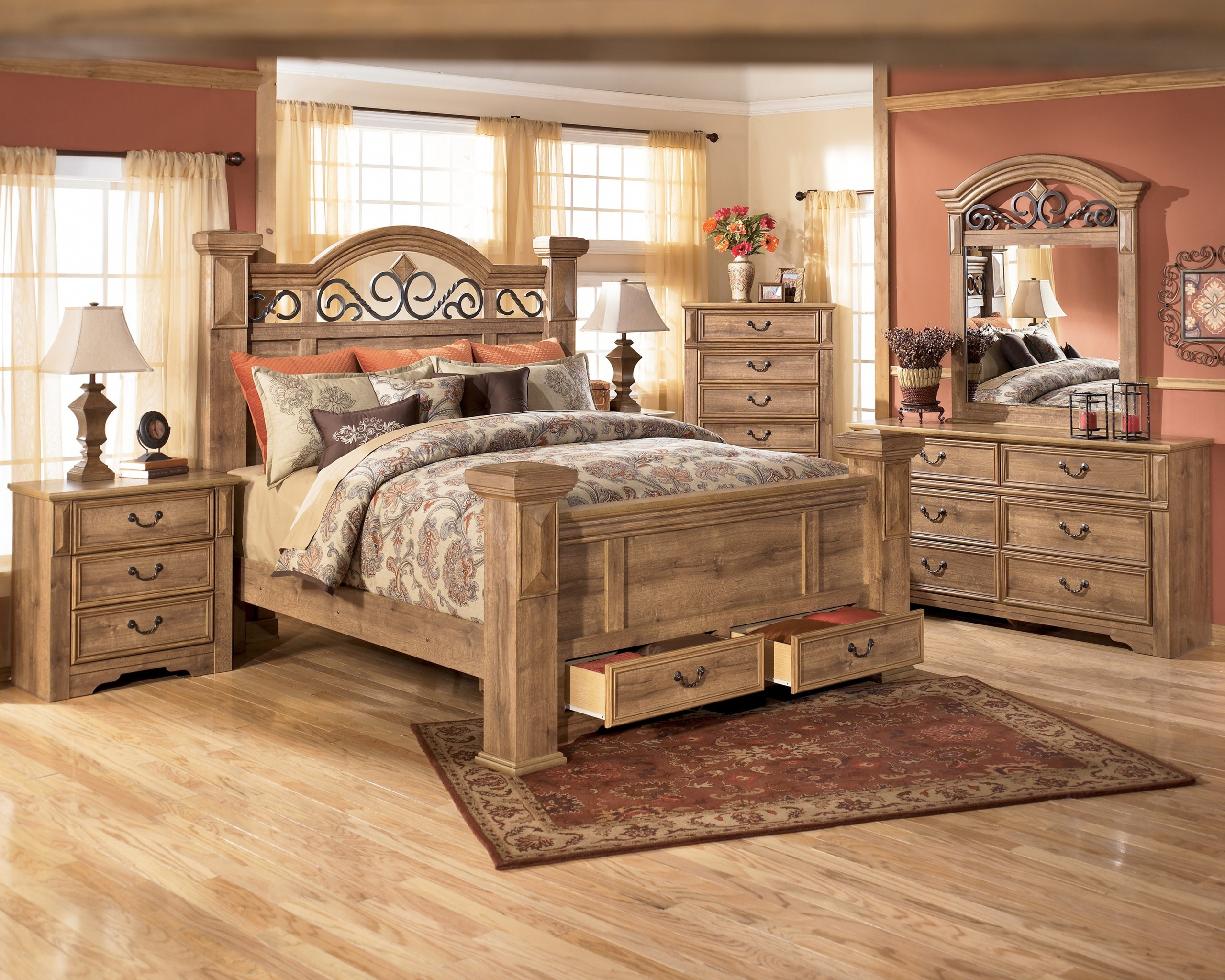 Wood & Wrought Iron Bedroom Sets - Foter regarding Harland King Wood & Upholstered Panel 3 Piece Bedroom Set With 2 2-Drawer Nightstands