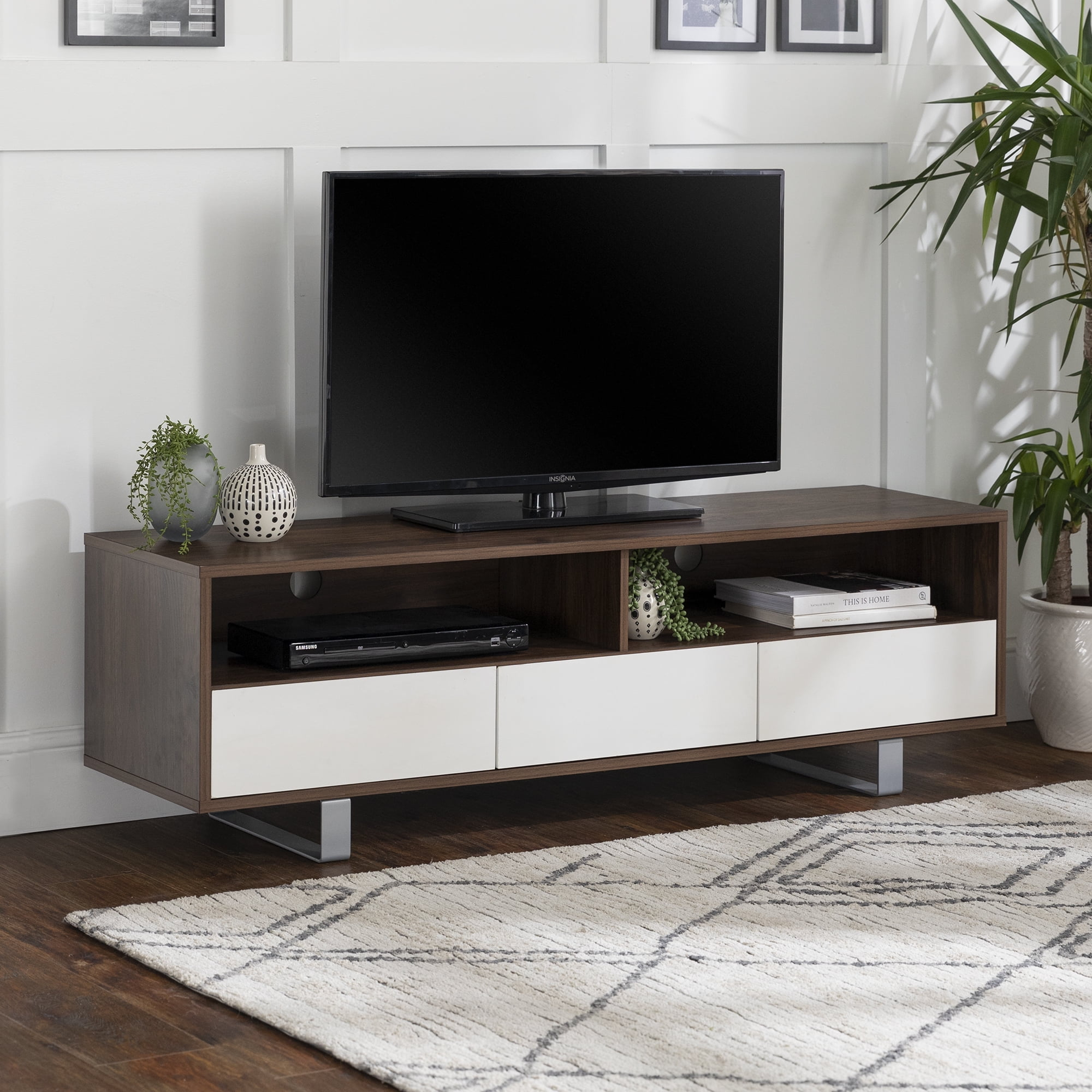 Manor Park Modern 3 Drawer Tv Stand For Tvs Up To 65", Dark Walnut ... for Maximizing Space and Style The Alton 3-Drawer TV Stand Solution