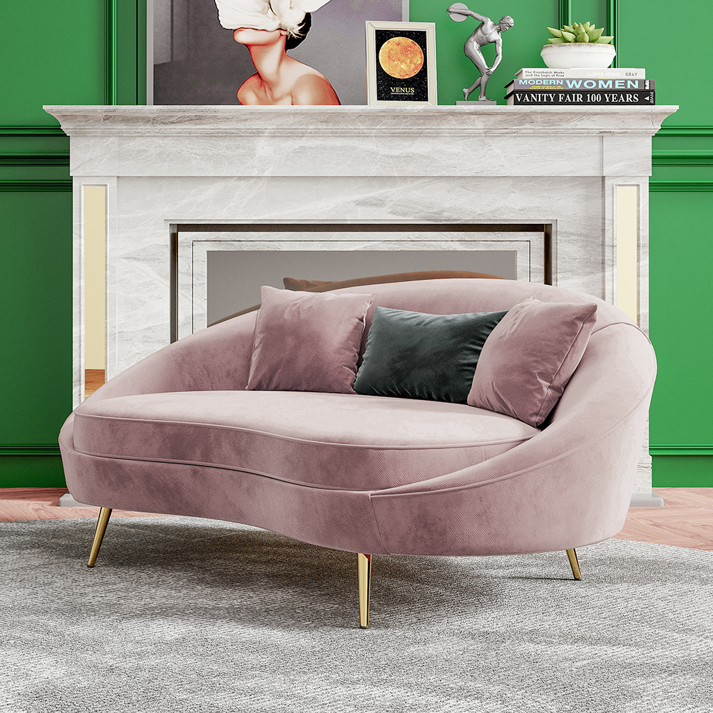 Modern 63" Pink Velvet Curved Sofa Gold Stainless Steel Legs Toss ... inside Choosing the Right Pillows Exploring Styles for Your Espresso Leg Sofa