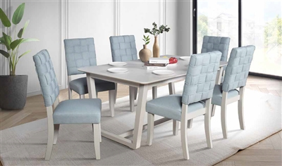 Saree 7 Piece Dining Room Set In Light Teal Chenille &Amp; White Finish By ... intended for Acme Saree Sofa, Light Teal Chenille & White Finish