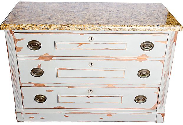 Distressed Dresser W/ Granite Top On Onekingslane.com | Distressed ... intended for Beyond Storage The Aesthetic Impact of a Granite Top Dresser in Pearl White