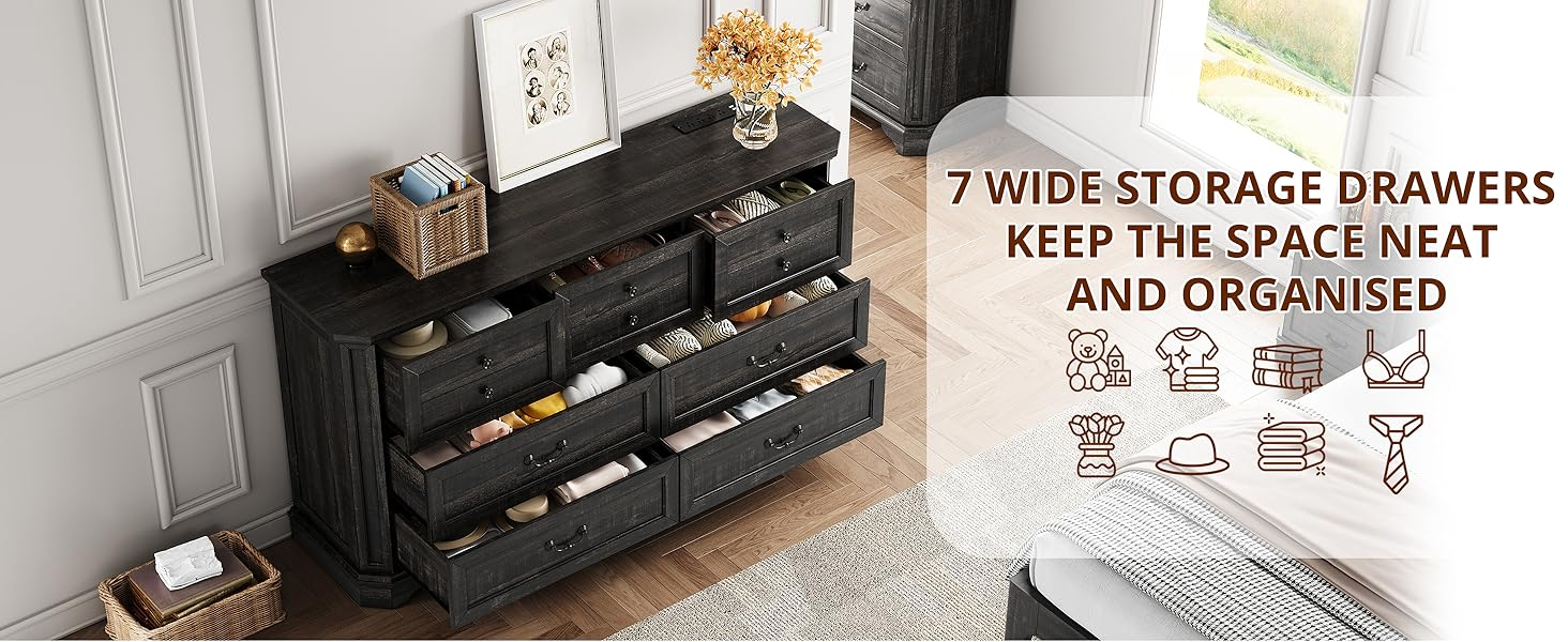 Amazon.com: Ironck Farmhouse 7 Drawers Dresser For Bedroom, 59" Long ... throughout