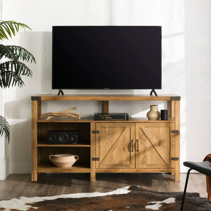 Barn Door 58" Modern Farmhouse Highboy Tv Stand | Highboy Tv Stand ... for Achieving a Transitional TV Stand with Modern Farmhouse Flair