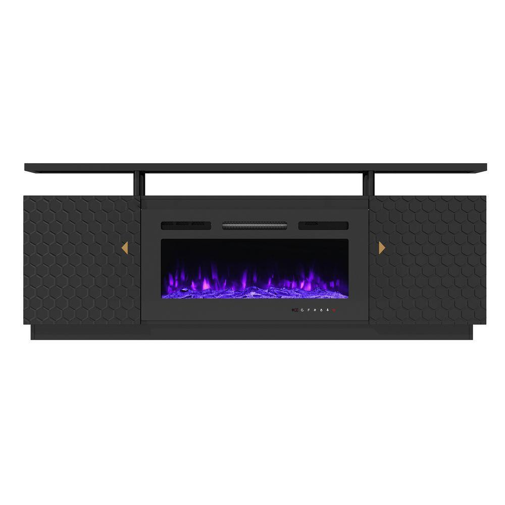 Boyel Living Black Tv Stand Fits Tvs Up To 70 In. With Two Doors And 36 ... throughout Unlock Smart Living The GDF Studio Black TV Stand with Charging Ports