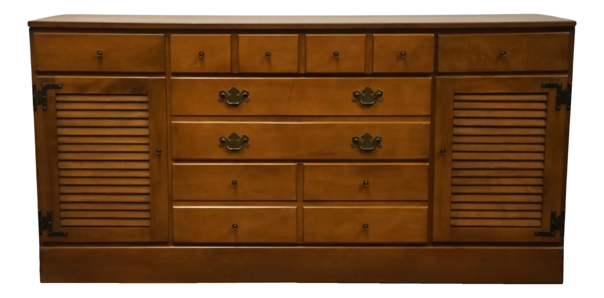 Ethan Allen Heirloom Nutmeg Maple Colonial Early American 60" Triple ... in Unlocking the Charm of Stephenson Door Dresser in Nutmeg Brown