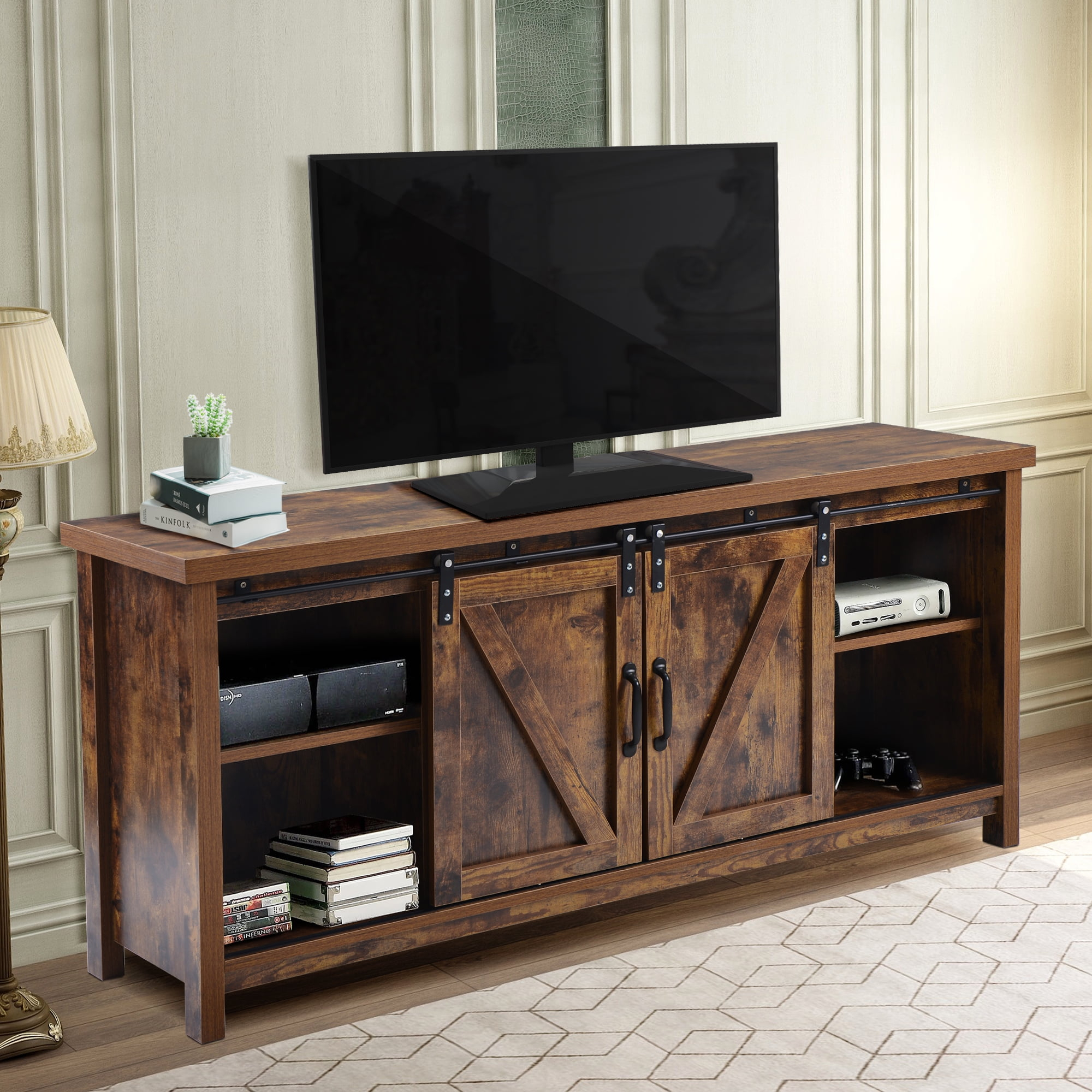 Furniture Console Tables & Cabinets Media Console Tv Stand With ... with regard to Smart Storage Solutions with a 3-Cabinet, 2-Shelf TV Stand