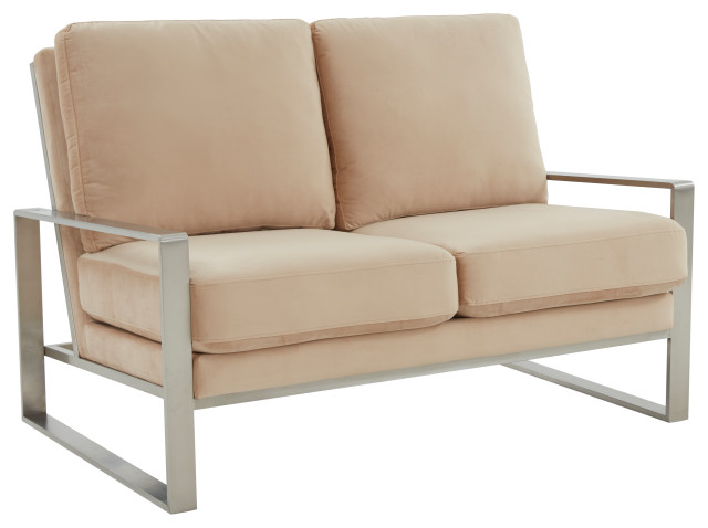 Leisuremod Jefferson Modern Design Velvet Loveseat With Silver Frame ... with