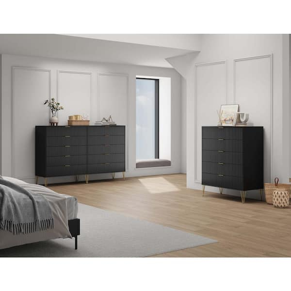 Manhattan Comfort Dumbo Black 2-Piece Modern 5-Drawer 35.19 In. Dresser ... with regard to