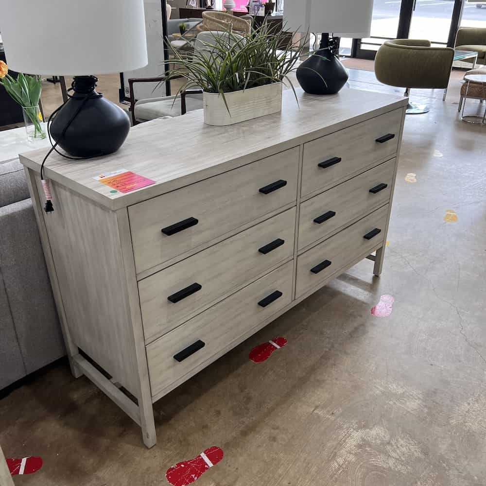 60" White Washed Wood And Black 6 Drawer Dresser | Office Furniture ... within Hikaru Dresser, White Wash