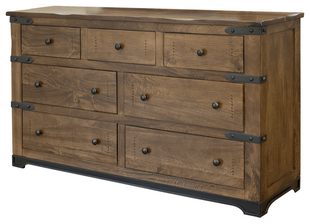70" Natural Solid Wood Seven Drawer Triple Dresser - Industrial ... within 70" Natural Solid Wood Seven Drawer Triple Dresser