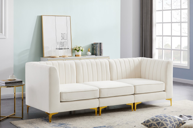 Alina Velvet Modular Sofa, 3-Piece: 1 Armless Chair, 2 Corner Chair - Midcentury - Sofas - By ... within Alina Velvet Upholstered 3-Piece Modular Sofa, Black