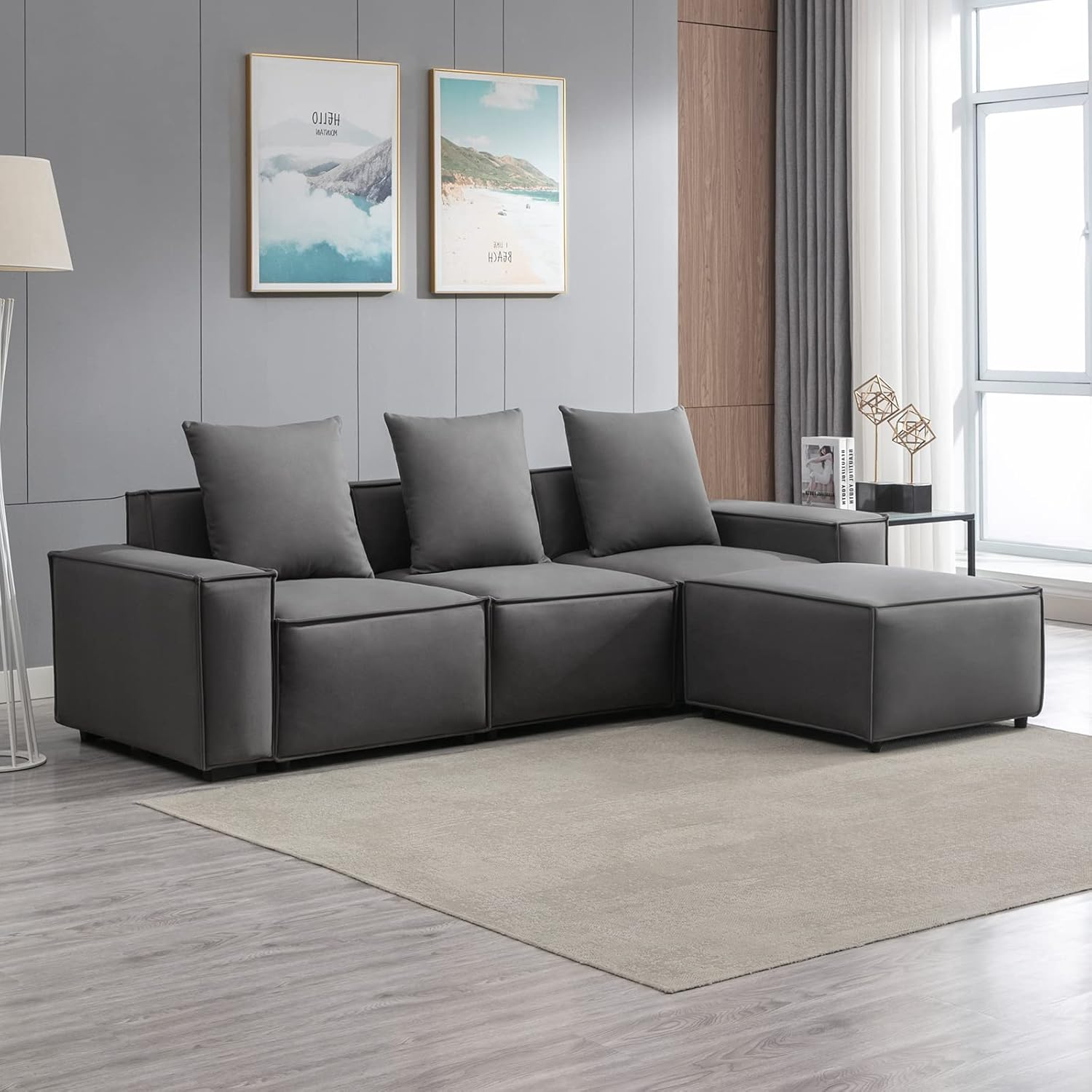 Amazon.com: Mixoy 105" L-Shaped Convertible Modular Sectional Sofa ... intended for Designing with the Indulge Sofa Practical Tips for Your Black Vegan Leather Piece