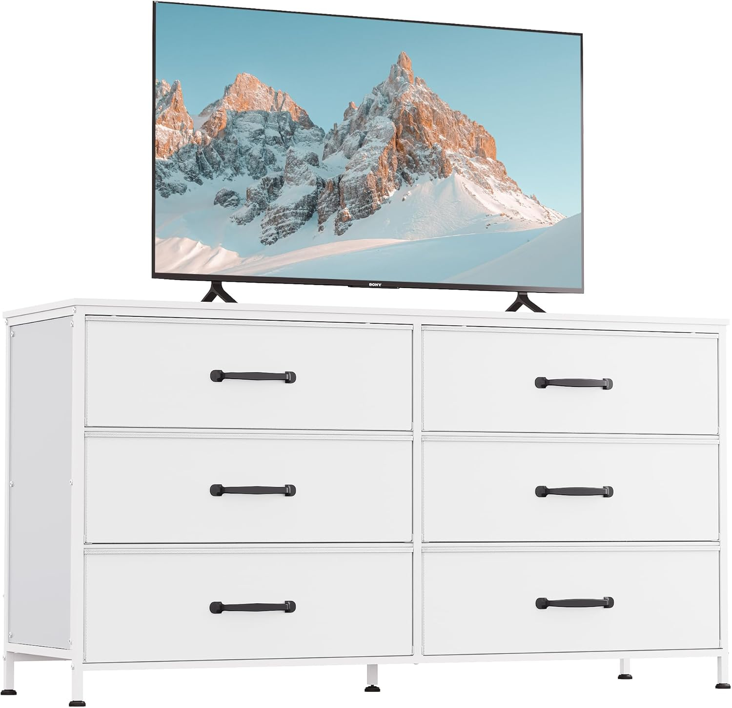 Amazon.com: Wlive Wide Fabric Dresser, 6 Drawer Dresser Tv Stand For 60 ... intended for Casey 2-Drawer Engineered Wood 60" Tv Stand White