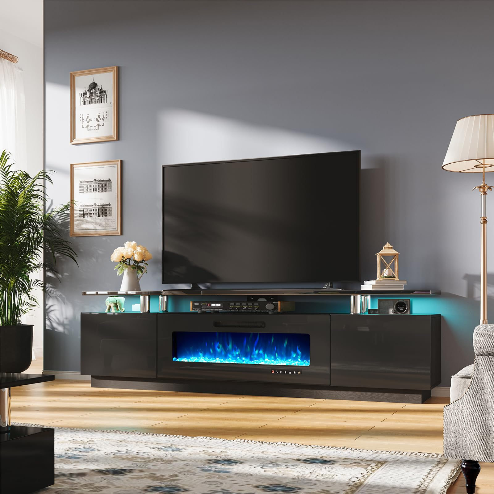 Amerlife Fireplace Tv Stand With 40" Fireplace, 80" Modern High Gloss ... pertaining to Transform Your Living Room with the Altamonte Entertainment Center