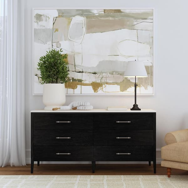 Butler Specialty Company Mayfair Black 6 Drawer 64 In. Wide Wood And ... within Mayfair 6 Drawer Wood And Marble Dresser, Light Beige
