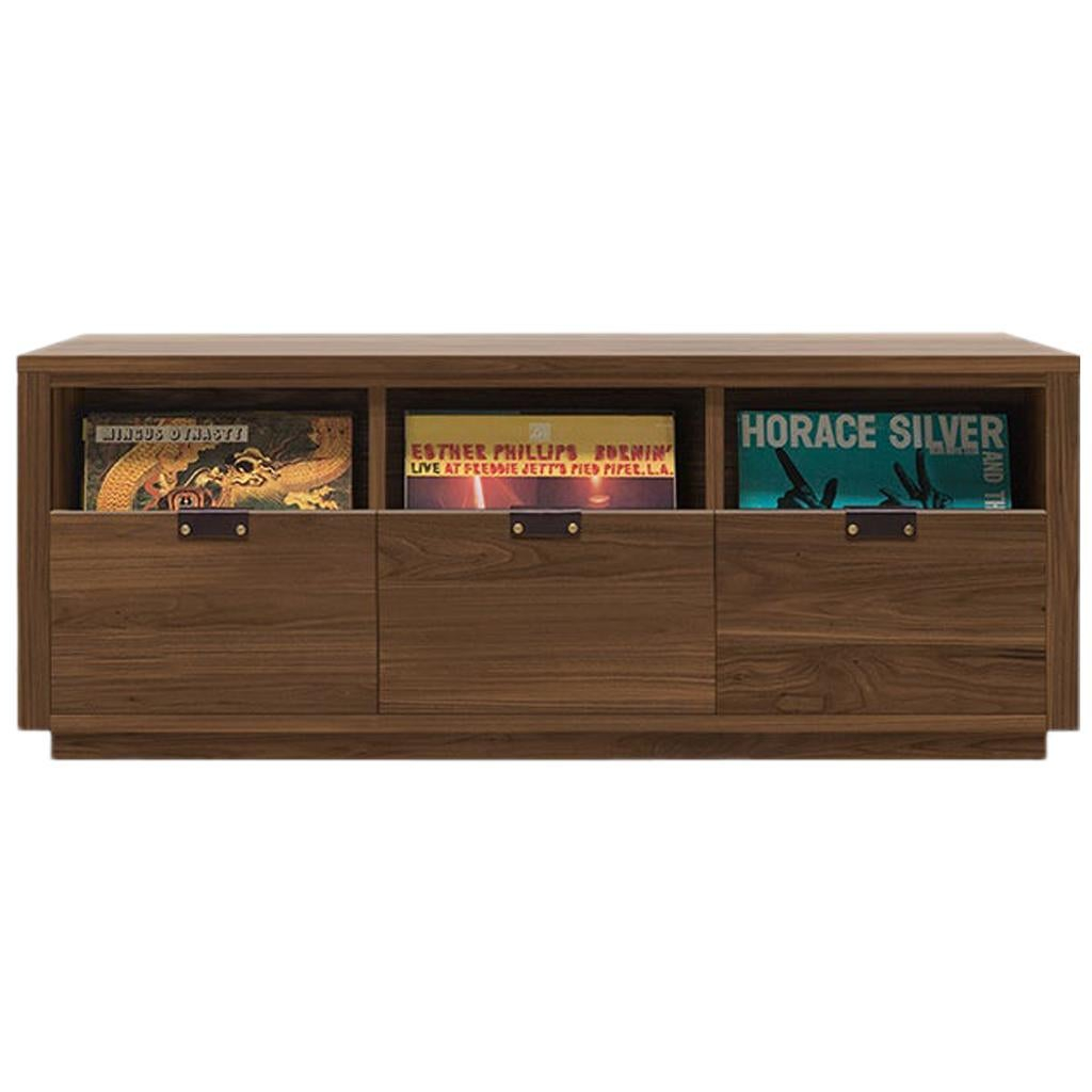 Dovetail Vinyl Record Storage Cabinet In Solid Natural Walnut With 3 ... intended for Kurtis 67" Tv And Vinyl Record Stand, Walnut