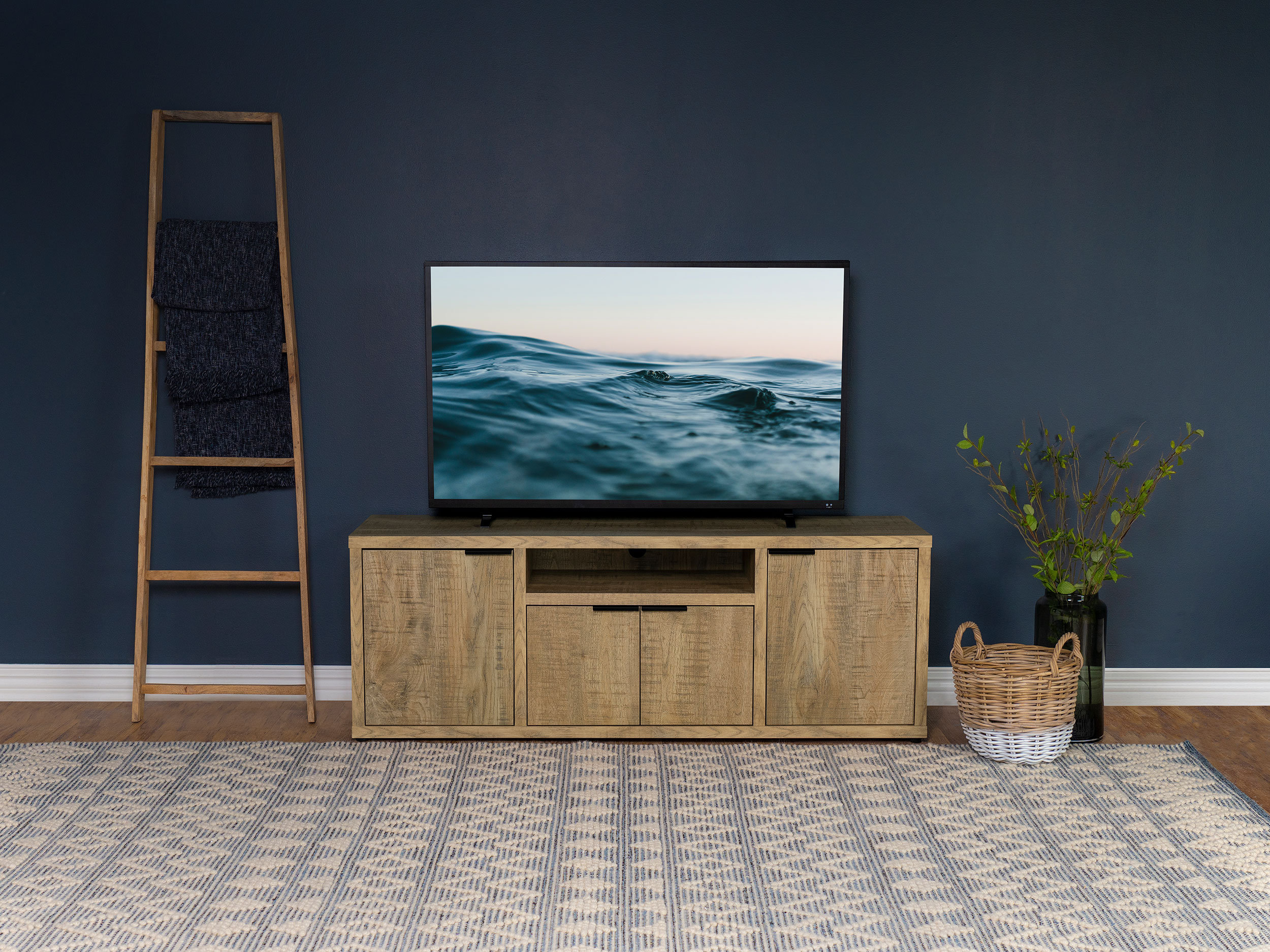 Ebern Designs Tabby 4-Door Engineered Wood 60" Tv Stand Mango | Wayfair within Jupiter 4-Door Engineered Wood 79" Tv Stand Black