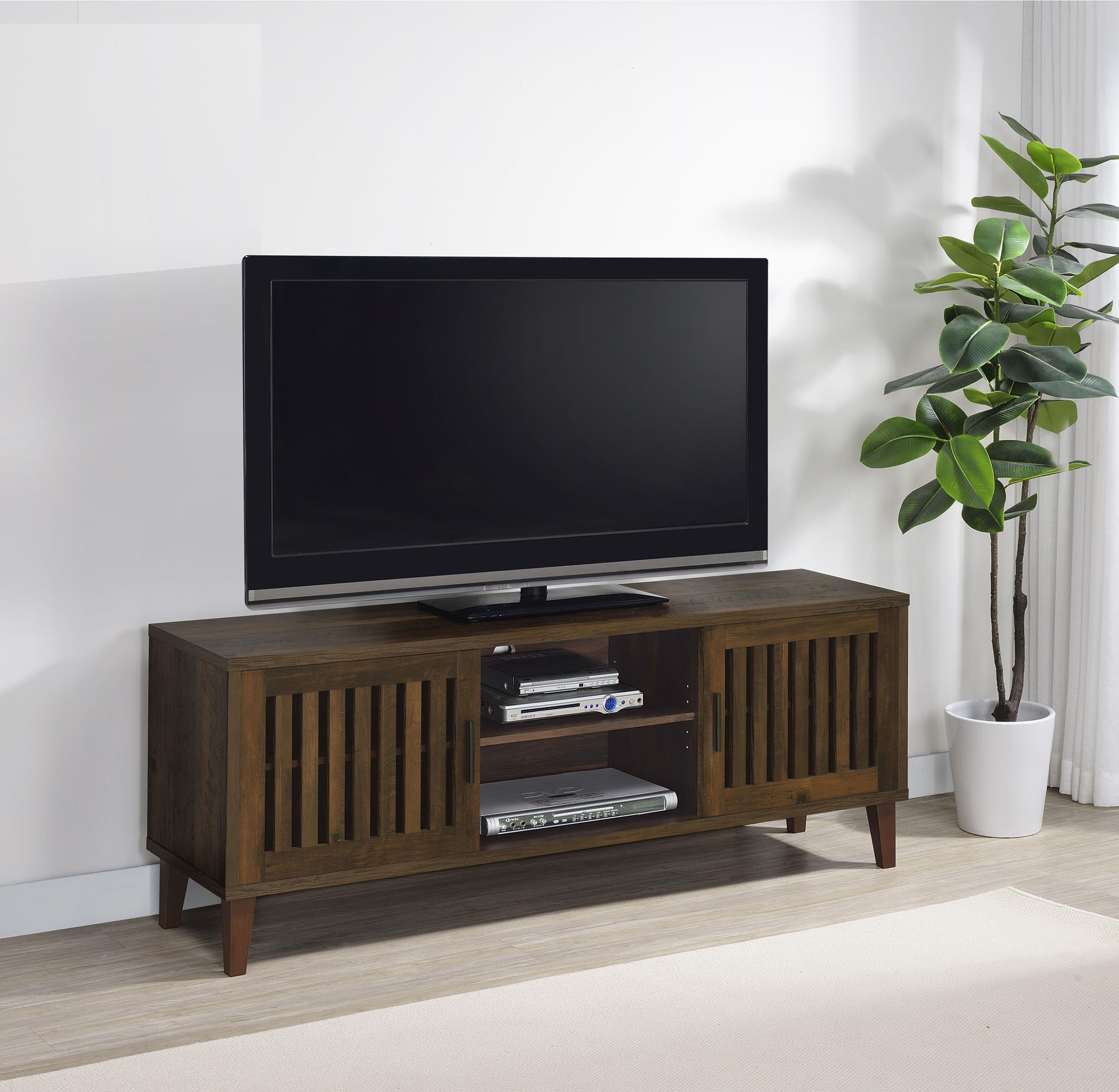 George Oliver Mahala 2-Door Engineered Wood 60" Tv Stand Dark Pine ... intended for Understanding the Appeal of Distressed Pine in Modern TV Stand Construction