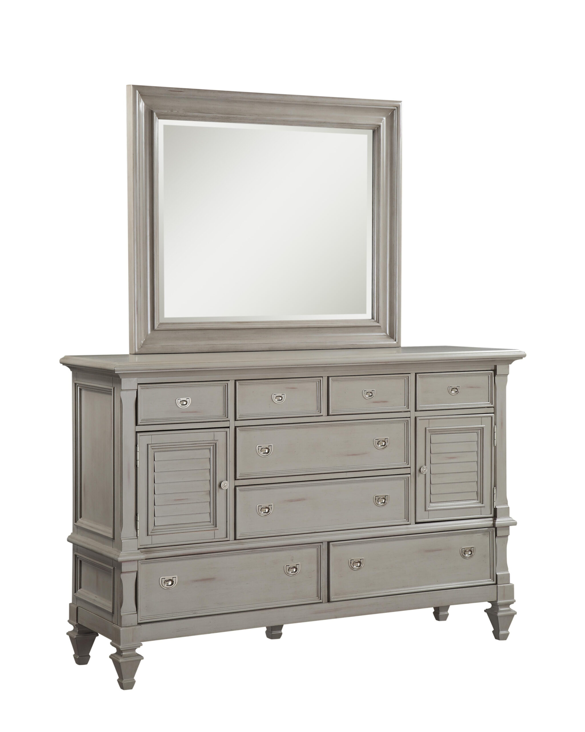 Grey Dresser With Mirror Set | Grey-Black-White-Stars within Cortland Dresser And Mirror, Light Steel Gray