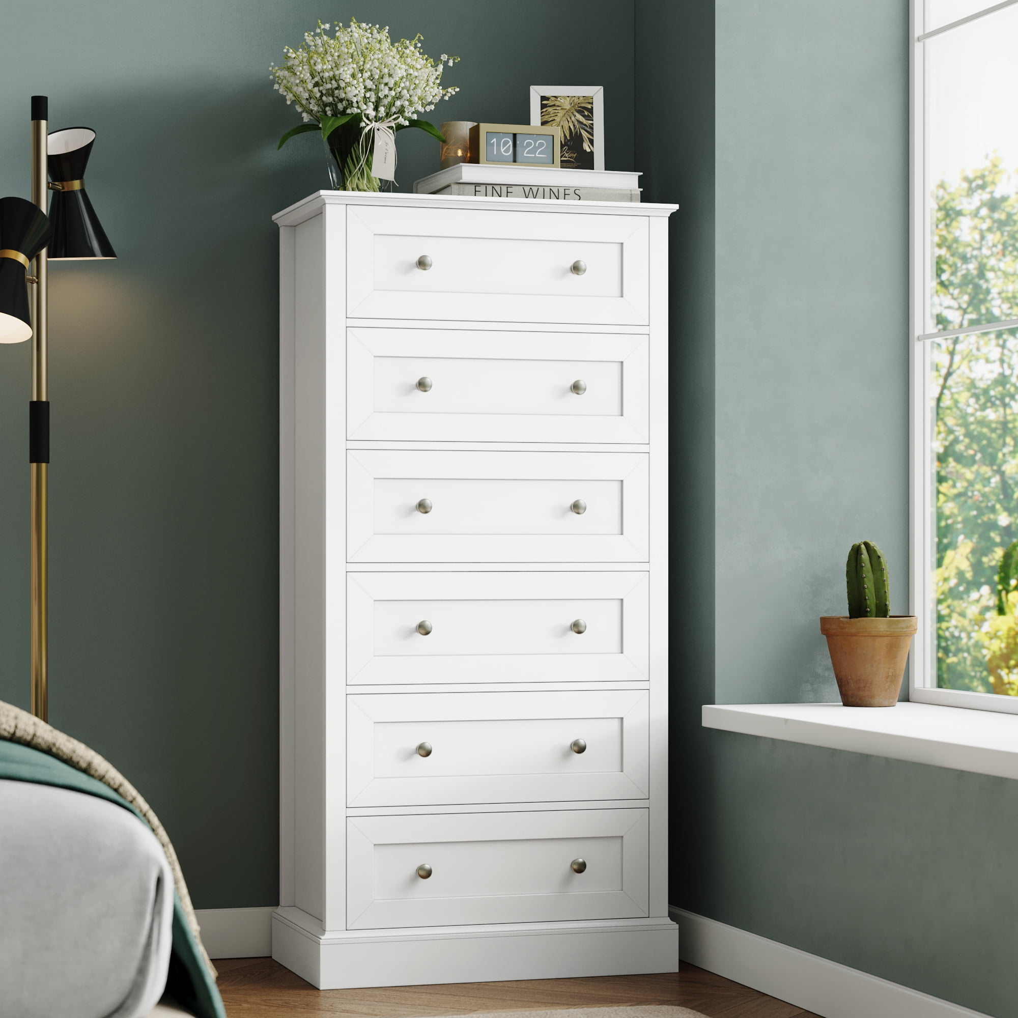 Homfa 6 Drawer White Dresser, Tall Chest Of Drawers Storage Cabinet For ... throughout Palm Gate 6-Drawer Chest, Cloud White